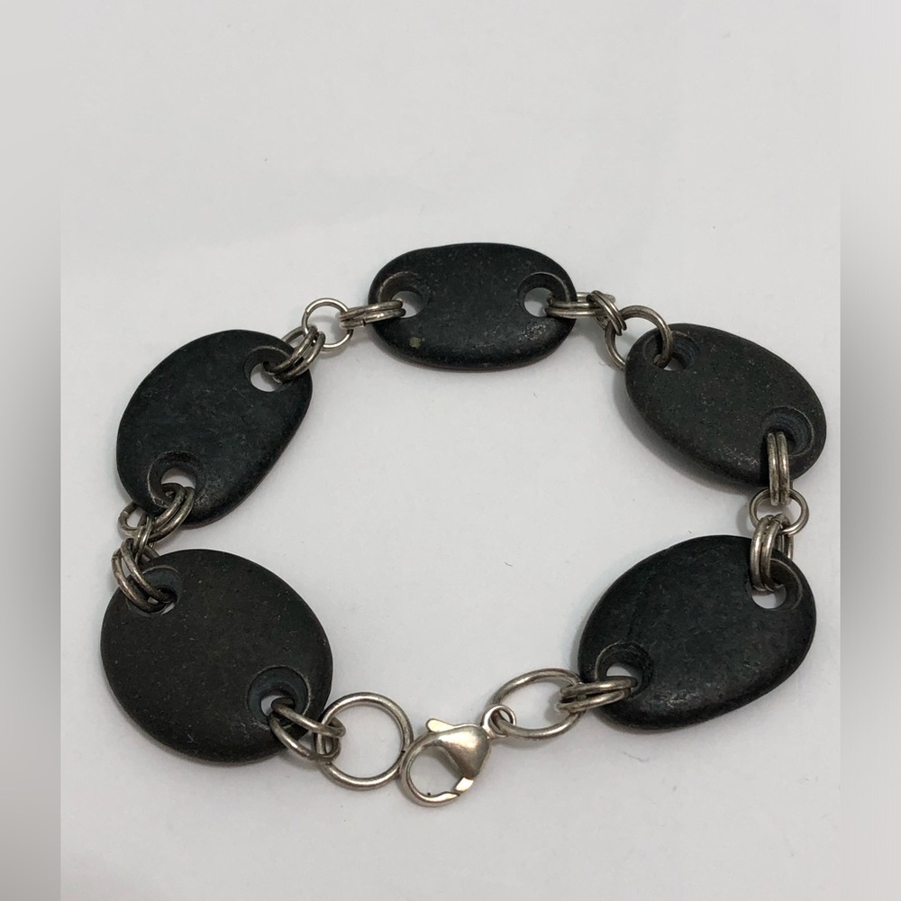 925 Sterling And Beach Stone Bracelet Sz 7.5